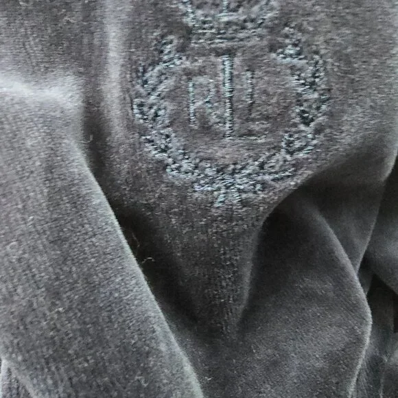 RALPH LAUREN Womens Full Zip Hoodie Track Jacket Dark Blue Velour Crest Large - Picture 8 of 9